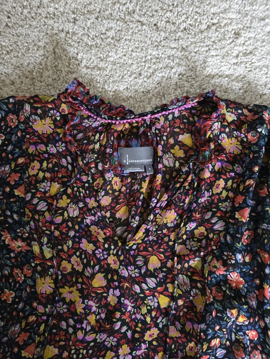 By Anthropologie Size Small Sheer Floral Ruffle Dress - Picture 10 of 13
